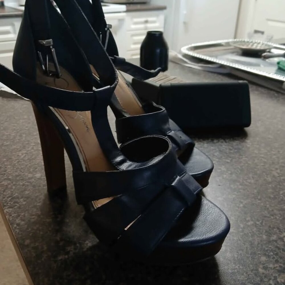 6.5 Navy Blue Jessica Simpson T-Strap Platform Heels